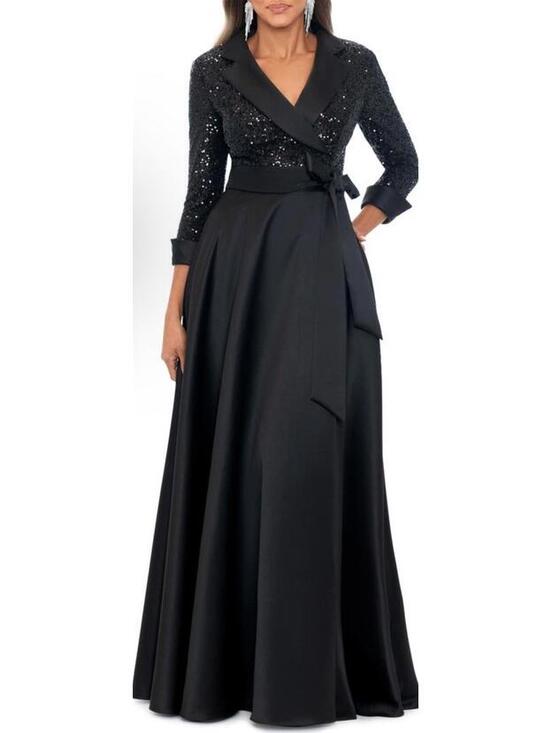 Xscape Dresses & Skirts - New Xscape Evenings Sequin Long Sleeve Tux Ballgown In Black Size 6 $298